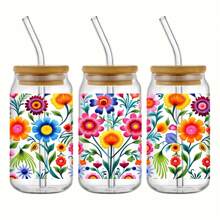 5pcs Mexican Embroidery Flower Design UV DTF Cup Wraps Decals Transfer Printing Waterproof Self-Adhesive Stickers For Mug Water Bottle Cup,DTF Transfer Sticker For 16 OZ Glass Can Wrap ,3d Crystal Label Waterproof And Scratch Resistant,DIY WrapTransfer Sticker Fashion Women Decals DIY Crafts- (11x24cm) 4.3inx9.4in