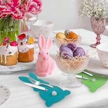 4pcs Phim hoạt hình dễ thương Phong cách lễ Phục sinh Con thỏ Dao & Cái nĩa Túi đựng Với Cái đuôi , Đầy màu sắc Felt Túi đựng Đối với Đồ dao Và , Bàn Đồ trang trí Đối với Lễ hội - Nhiều màu - Xem 5