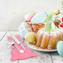 4pcs Phim hoạt hình dễ thương Phong cách lễ Phục sinh Con thỏ Dao & Cái nĩa Túi đựng Với Cái đuôi , Đầy màu sắc Felt Túi đựng Đối với Đồ dao Và , Bàn Đồ trang trí Đối với Lễ hội - Nhiều màu - Xem 3