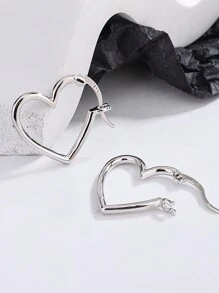 Newsoul 1 Đôi bông tai hình trái tim bằng bạc thời trang, thích hợp cho nữ giới đeo hàng ngày, quà tặng ngày Valentine. - Bạc - Xem 2