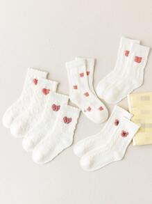 5 双女童白色蕾丝边袜子，粉色心形蝴蝶结，卡通熊，花卉图案，反向针织，春/秋，夏季，新款优雅美学波西米亚公主风格，适合学校、正装鞋、休闲装 - 彩色 - 查看 11