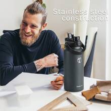 Insulated Water Bottle With 2-In-1 Lid (Chug Lid/Straw Lid),40oz/64oz Double Walled Vacuum Stainless Steel Water Bottles, Water Jug With Straw, Wide Mouth Insulated - 灰色 - 查看 7