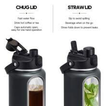 Insulated Water Bottle With 2-In-1 Lid (Chug Lid/Straw Lid),40oz/64oz Double Walled Vacuum Stainless Steel Water Bottles, Water Jug With Straw, Wide Mouth Insulated - 灰色 - 查看 2