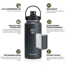 Insulated Water Bottle With 2-In-1 Lid (Chug Lid/Straw Lid),40oz/64oz Double Walled Vacuum Stainless Steel Water Bottles, Water Jug With Straw, Wide Mouth Insulated - 灰色 - 查看 6