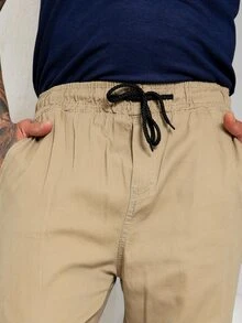 Calça Cargo Masculina Bolso Lado Cintura Com Cordão - Caqui - Visão 2
