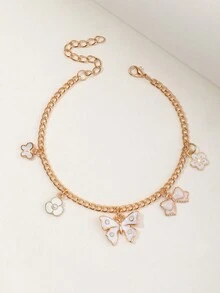 1条女童蝴蝶水钻花朵链脚链，适合度假和日常佩戴 - 白色 - 查看 4