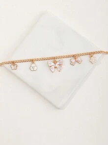 1条女童蝴蝶水钻花朵链脚链，适合度假和日常佩戴 - 白色 - 查看 5