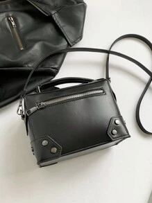 DareSee 1 chiếc túi tote kiểu punk rock mô tô màu đen trang trí hình chữ thập, túi đeo vai và đeo chéo thời trang với chi tiết đinh tán dành cho nữ, hoàn hảo cho sử dụng hàng ngày và làm quà tặng hẹn hò, quà tặng lễ hội âm nhạc Goth. - màu đen - Xem 8