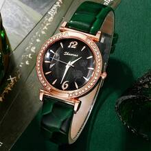 5 cái/bộ Của phụ nữ Đúng mốt Đơn giản Tròn Retro Màu xanh lá Bộ Đồng hồ - màu xanh lá - Xem 2