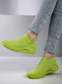 Tennis En Tricot Vert Pour Femmes Nouvelle Arrivée 2024, Chaussures De Course Et De Marche Légères Et Respirantes, Chaussures Confortables Pour L'absorption Des Chocs Extérieurs - Verde - Ver 1