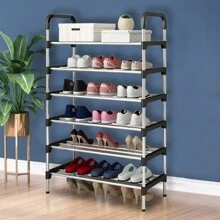 LIVINGANDHOME Living And Home 3-6 Tier Metal Shoe Rack (Space-Saving Ventilated Organizer) - Slim Standing Shoe Shelf For Entryway, Closet & Bedroom