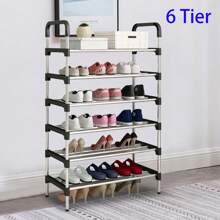 LIVINGANDHOME Living And Home 3-6 Tier Metal Shoe Rack (Space-Saving Ventilated Organizer) - Slim Standing Shoe Shelf For Entryway, Closet & Bedroom