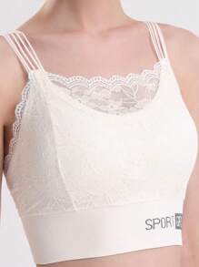 3pcs Women Solid Color Wireless Lace Embellished Bra Set, Lingerie