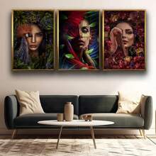 3pcs/Set Colorful Woman Face Printed Canvas Wall Art For Home Decor, Suitable For Bedroom, Bathroom, Office, Kitchen, No Frames
