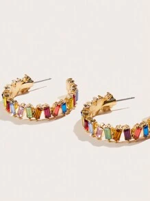1pair Colorful Rhinestone Rainbow C Design Hoop Earrings For Party, Daily And Holidays