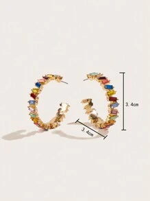 1pair Colorful Rhinestone Rainbow C Design Hoop Earrings For Party, Daily And Holidays