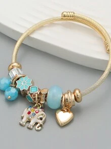 1pc European And American Style Women's Metal Pendant Opened Bracelet, Suitable For Wedding, Date, Travel, Party, Festival, As Gift
