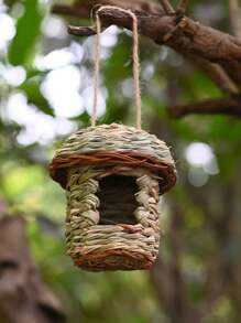 1只創意手工編織草鳥窩,適用於園藝或戶外裝飾,適宜鳥類或寵物使用 - 綠色 - 查看 2