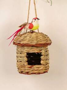 1只創意手工編織草鳥窩,適用於園藝或戶外裝飾,適宜鳥類或寵物使用 - 綠色 - 查看 8