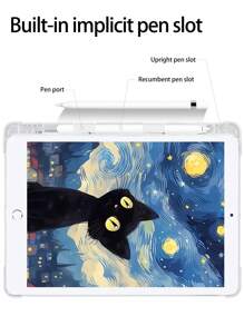 可愛貓咪&銀河圖案矽膠平板電腦保護套帶筆筒,支援睡眠/喚醒功能,相容於三星/華為/小米ipad