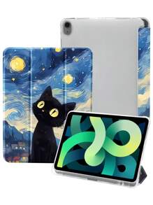 可愛貓咪&銀河圖案矽膠平板電腦保護套帶筆筒,支援睡眠/喚醒功能,相容於三星/華為/小米ipad