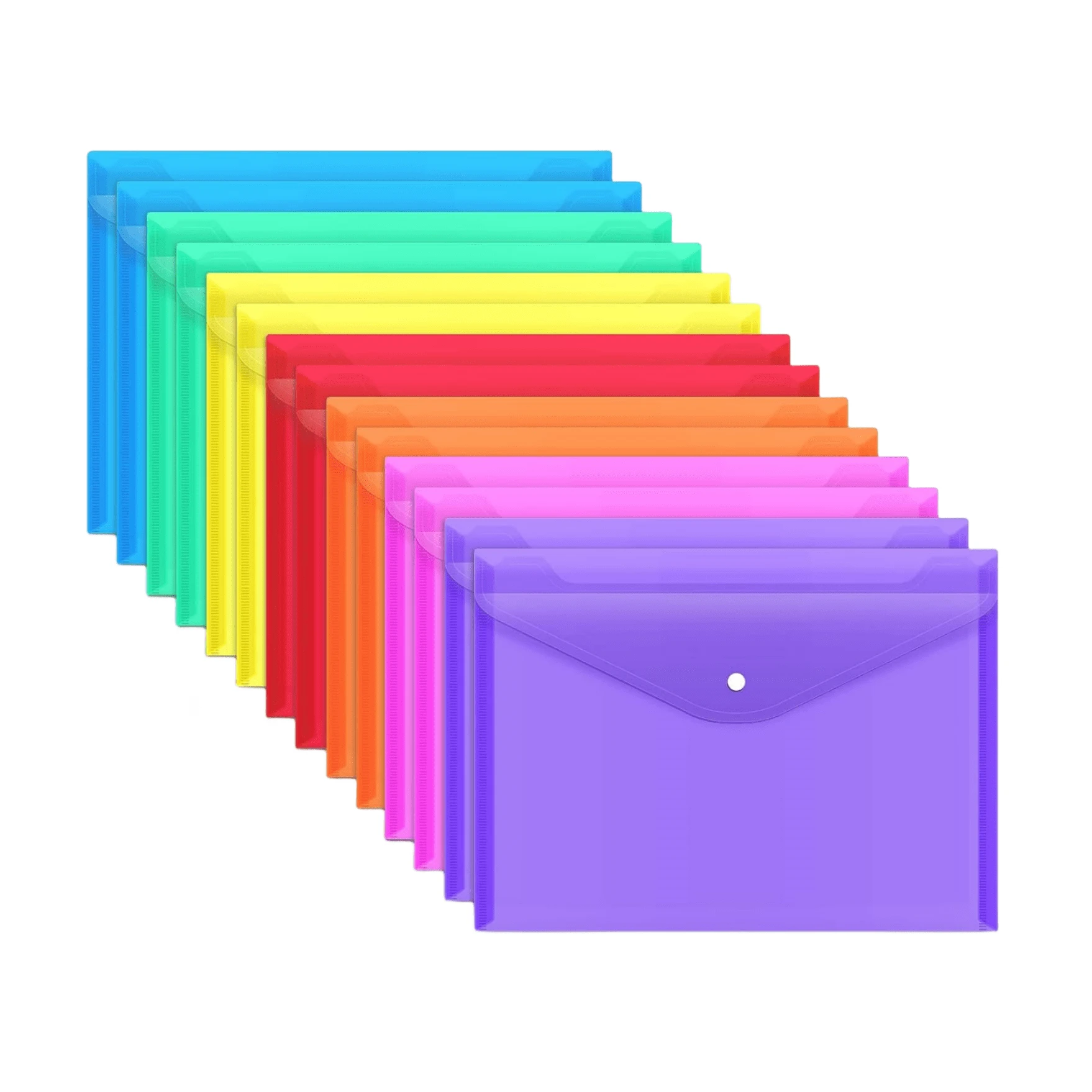 14入組塑料信封袋,帶按扣明信片夾,可重複使用的文件信封,適用於學校辦公室用品 - 彩色 - 查看 1