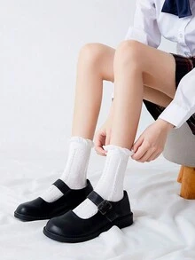 6雙/組女性柔軟透氣的可愛洛麗塔風格中筒白色襪子,適合春秋日常穿著 - 白色 - 查看 4