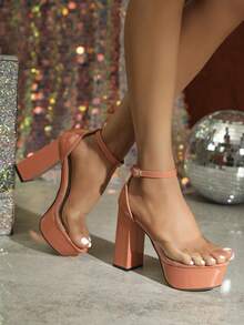 女士粗跟透明 PVC 高跟凉鞋，露趾踝带露趾高跟凉鞋，模特走秀超高跟鞋，多功能夏季派对走秀鞋，舒适不累脚 - 橘色 - 查看 5