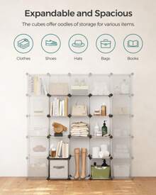 SONGMICS Cube Storage Organizer, 16-Cube Book Shelf, Closet Organizers And Storage, Room Organization, Cube Shelving For Bedroom Living Room - 無色 - 查看 5