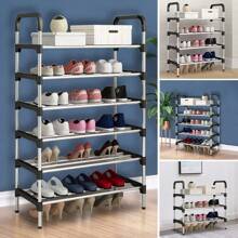 LIVINGANDHOME Living And Home 3-6 Tier Metal Shoe Rack (Space-Saving Ventilated Organizer) - Slim Standing Shoe Shelf For Entryway, Closet & Bedroom
