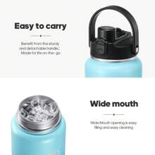 Insulated Water Bottle With 2-In-1 Lid (Chug Lid/Straw Lid),40oz/64oz Double Walled Vacuum Stainless Steel Water Bottles, Water Jug With Straw, Wide Mouth Insulated - 淺藍色 - 查看 5