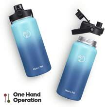 Insulated Water Bottle With 2-In-1 Lid (Chug Lid/Straw Lid),40oz/64oz Double Walled Vacuum Stainless Steel Water Bottles, Water Jug With Straw, Wide Mouth Insulated - 淺藍色 - 查看 3
