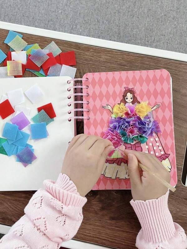 1 Set Diy Handgemachter Sticker Kunst, Prinzessin & Elf Design, Verkleidung Aktivität, Kreativ-malset, Aktivitätsbuch Für 3-6-jährige Mädchen, Ideales Geburtstags- Oder Feiertagsgeschenk, Pädagogisches Spielzeug Für Mädchen, Chromatisches Zeichenbuch Und Sticker-set Für Kinder