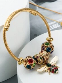 1pc European And American Style Women's Metal Pendant Opened Bracelet, Suitable For Wedding, Date, Travel, Party, Festival, As Gift
