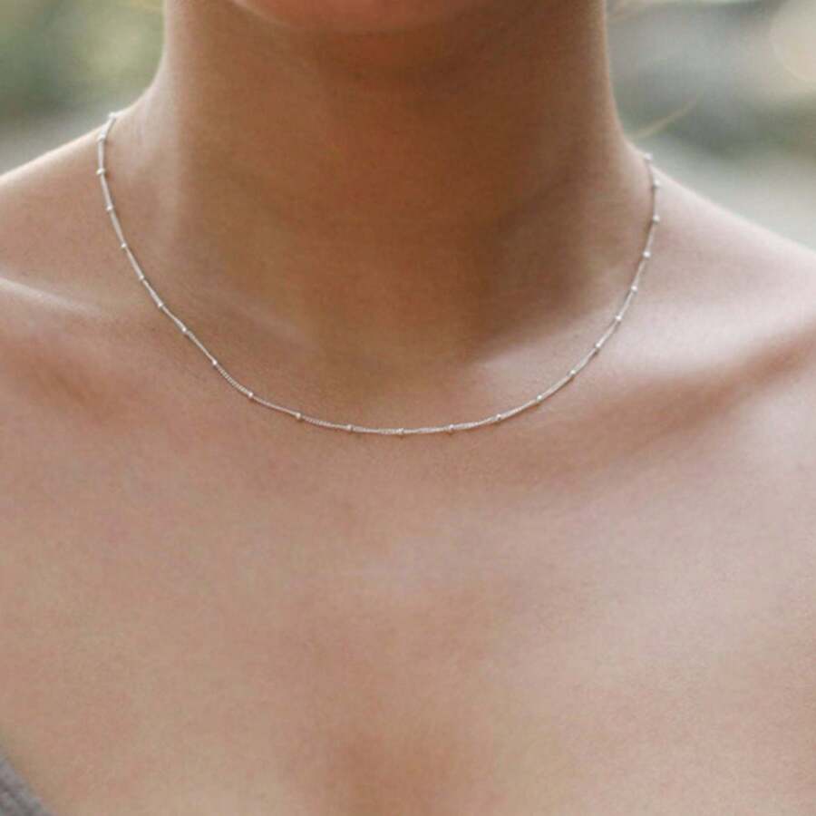 1條女士罕見極簡設計短款金色頸鏈銅珠鏈飾品 - 彩色 - 查看 1