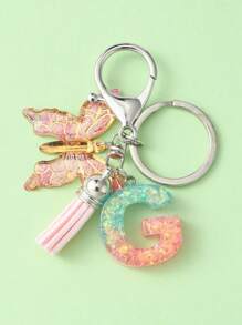 Elegant 1pc Initial Butterfly Tassel Zinc Alloy Keychain, Suitable For Backpack, Mobile Phone Case, Car Key, Etc. - Multicolor - View 23