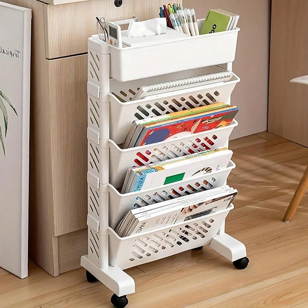 Yeavs 5-Tier Mobile Bookshelf, Rolling Bookcase Book Storage Rack ...