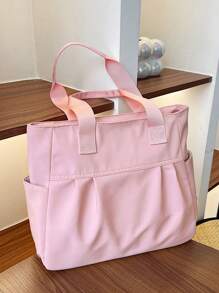 純色極簡風格肩背包,褶皺休閒手提袋