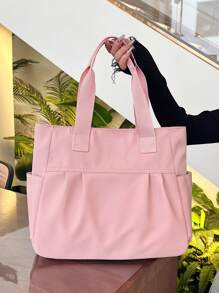 純色極簡風格肩背包,褶皺休閒手提袋