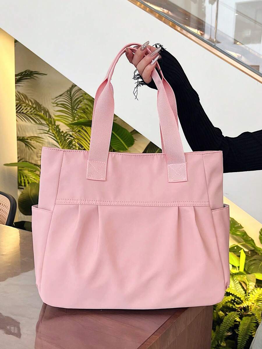 純色極簡風格肩背包,褶皺休閒手提袋