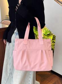 純色極簡風格肩背包,褶皺休閒手提袋