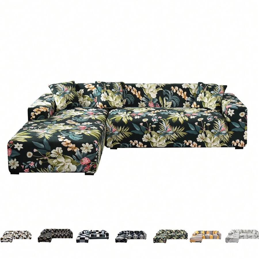 1 Pieza Cubierta Para Sofá En Forma De L, Funda Para Sofá Con Elasticidad, Para La Sala De Estar, Protección Universal De Muebles, Viene Con Una Funda De Almohada Gratuita - Verde Oscuro - Ver 1