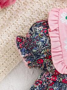 女婴花卉拼布彼得潘领连体衣和发饰 - 彩色 - 查看 3