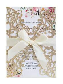 20 件婚礼请柬，DIY 镂空玫瑰花形请柬，附信封和回信卡，闪亮金色，预扎缎带，适用于结婚周年纪念、新娘送礼会、订婚派对、周年晚宴请柬 - 玫瑰金 - 查看 9