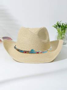 1頂通用款藍綠松石裝飾波西米亞牛仔女帽,沙灘帽遮陽帽,派對必備 - 多色7 - 查看 5