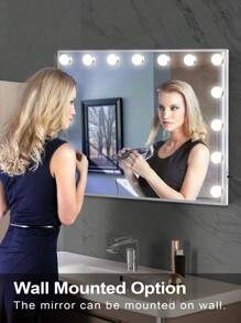 FENCHILIN Holly Wood Mirror With Lighting LED Type C And USB Charging Port 15 Dimmer Lights 3 Light Modes Make-Up Mirror With Lighting Holly Wood Mirror Wall-Mounted White 58cmx48cm - 白色 - 查看 3