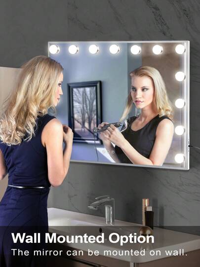 FENCHILIN Holly Wood Spiegel Lighting LED Type USB Charging Port 15 Dimmer Lights Verlichting Modes Make Up Wand Mounted Wit 58cmx48cm view 3