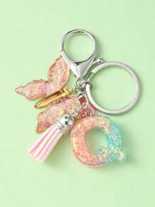 Elegant 1pc Initial Butterfly Tassel Zinc Alloy Keychain, Suitable For Backpack, Mobile Phone Case, Car Key, Etc. - Multicolor - View 24