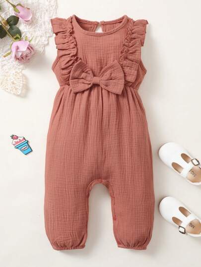 MommBaby 春/夏季寶寶女寶寶純色可愛蝴蝶結連身衣1件