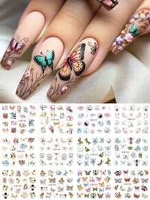 12款設計蝴蝶貼紙，可用於指甲塗鴉線條、水轉印貼花、春季美甲箔裝飾DIY - 彩色 - 查看 1